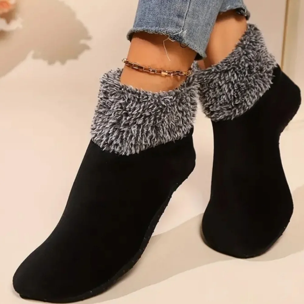 Cozy Fuzzy Trim Anti-Slip Thermal Slipper Socks